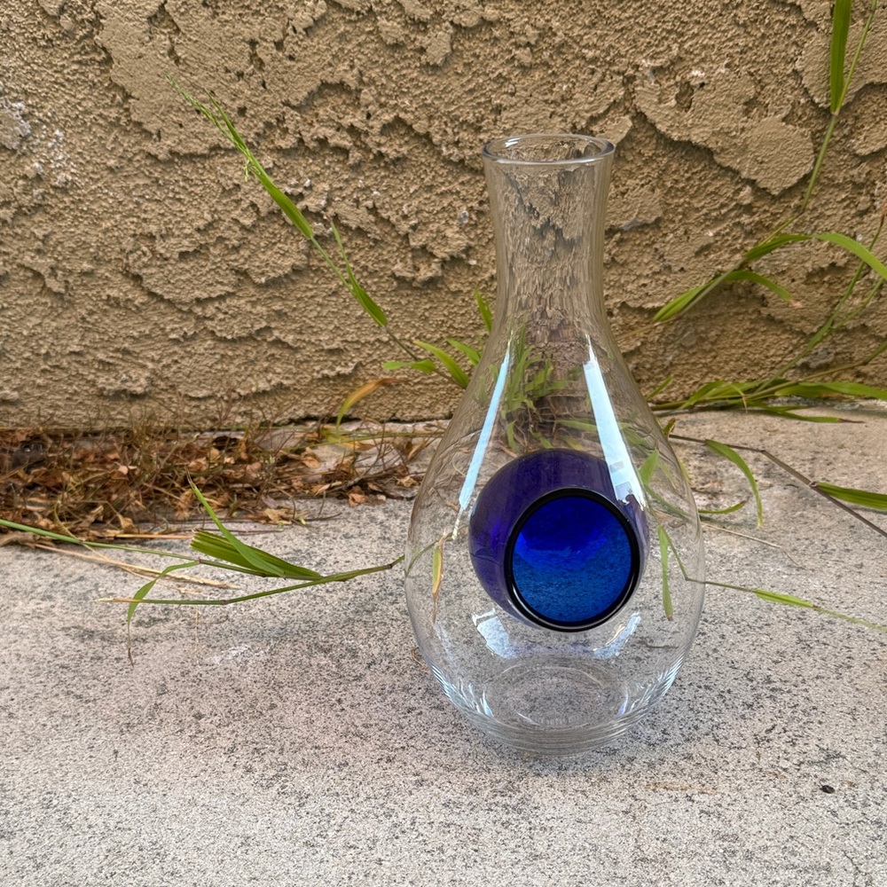 Clear Glass Bud Vase with Blue Accent Globe